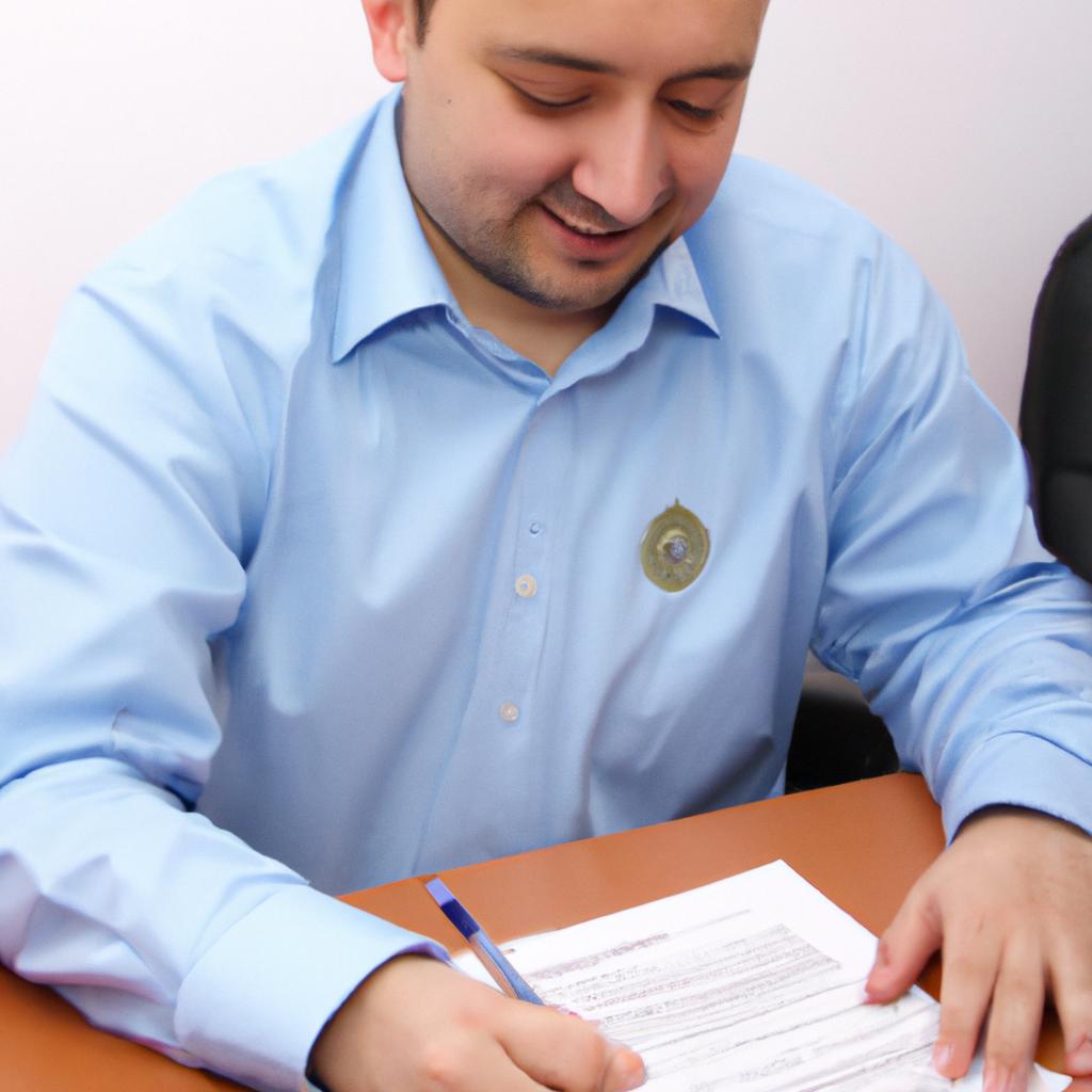 Person signing financial documents, smiling