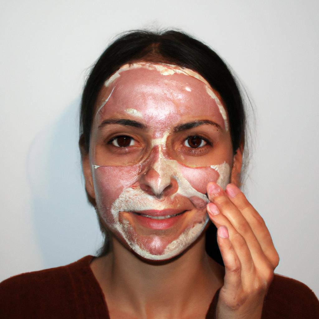 Person applying facial mask, smiling
