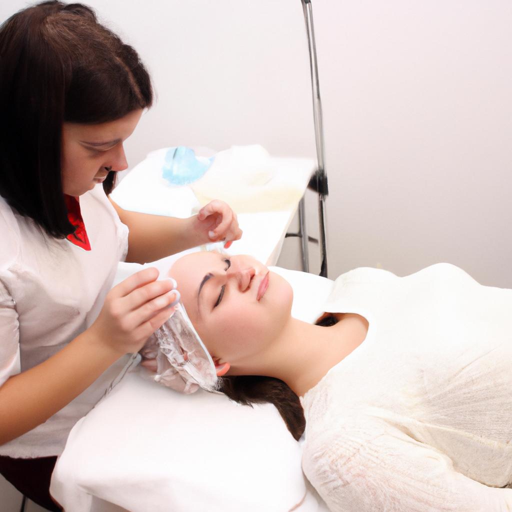 Person receiving beauty salon treatment